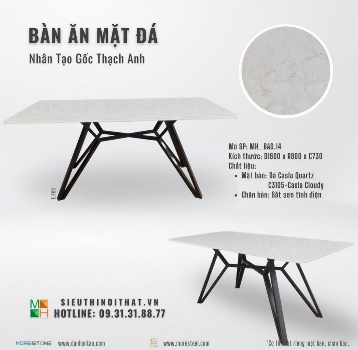 Ảnh của Bàn ăn mặt đá nhân tạo thạch anh chân sắt MH_BAD.14